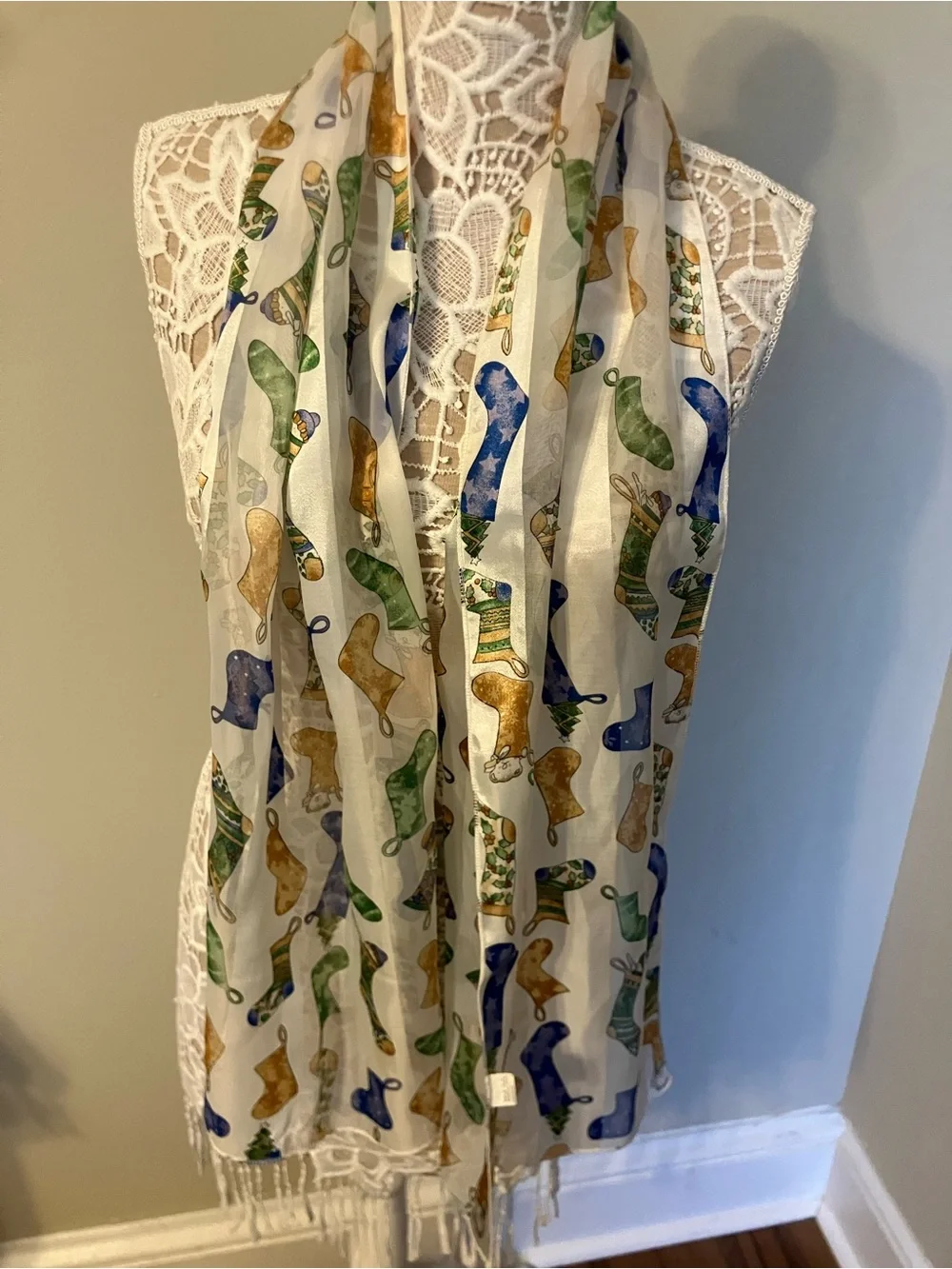 Lightweight Sheer Scarf with Colorful Boot Print